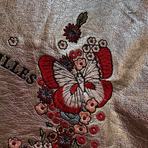 Zara Outerwear Silver Metallic Bomber Jacket Embroider Floral Butterflies Size M - Picture 6 of 15